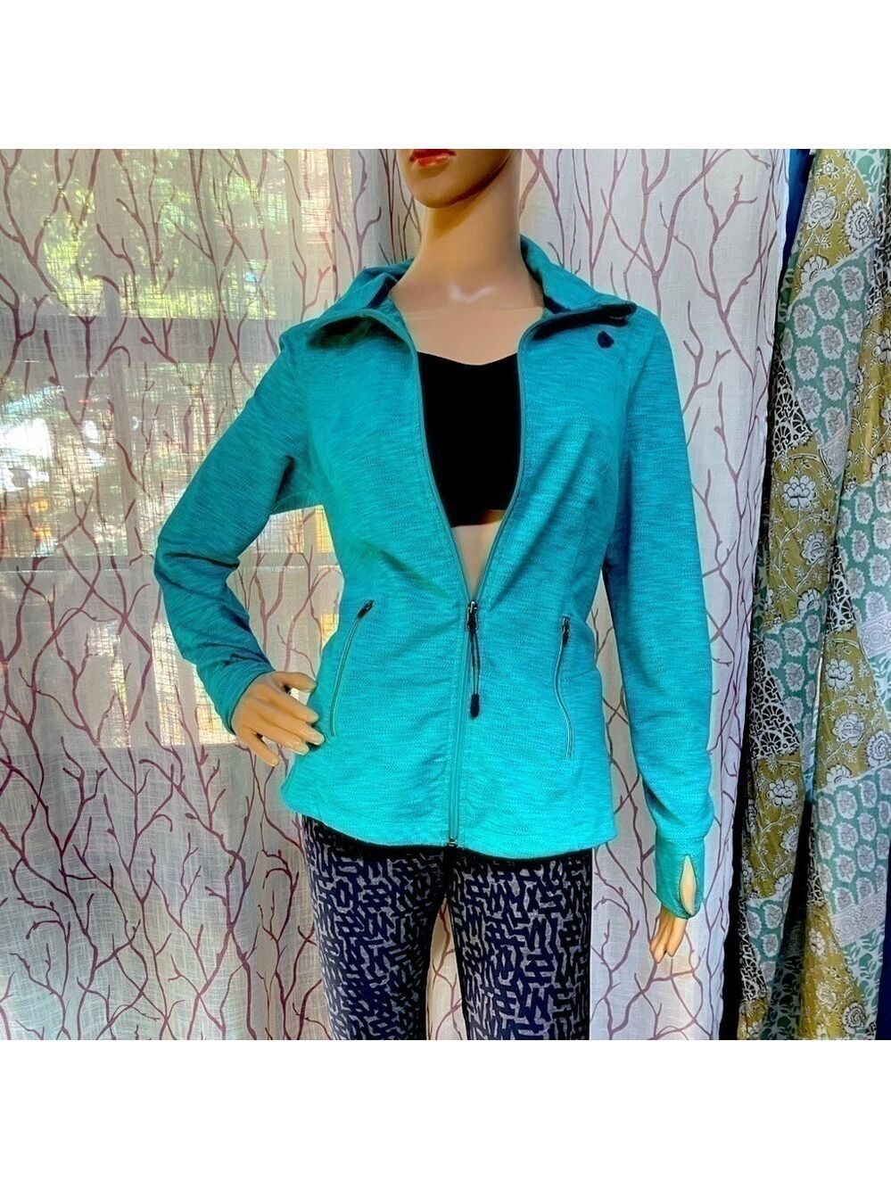 TANGERINE-Teal Space Dye Running Jacket- Size Med, Thumbholes, vented, pockets